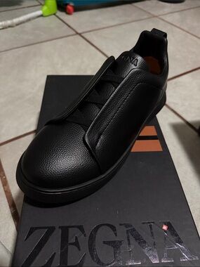 Zegna Men’s Black Leather Low-Top Sneaker